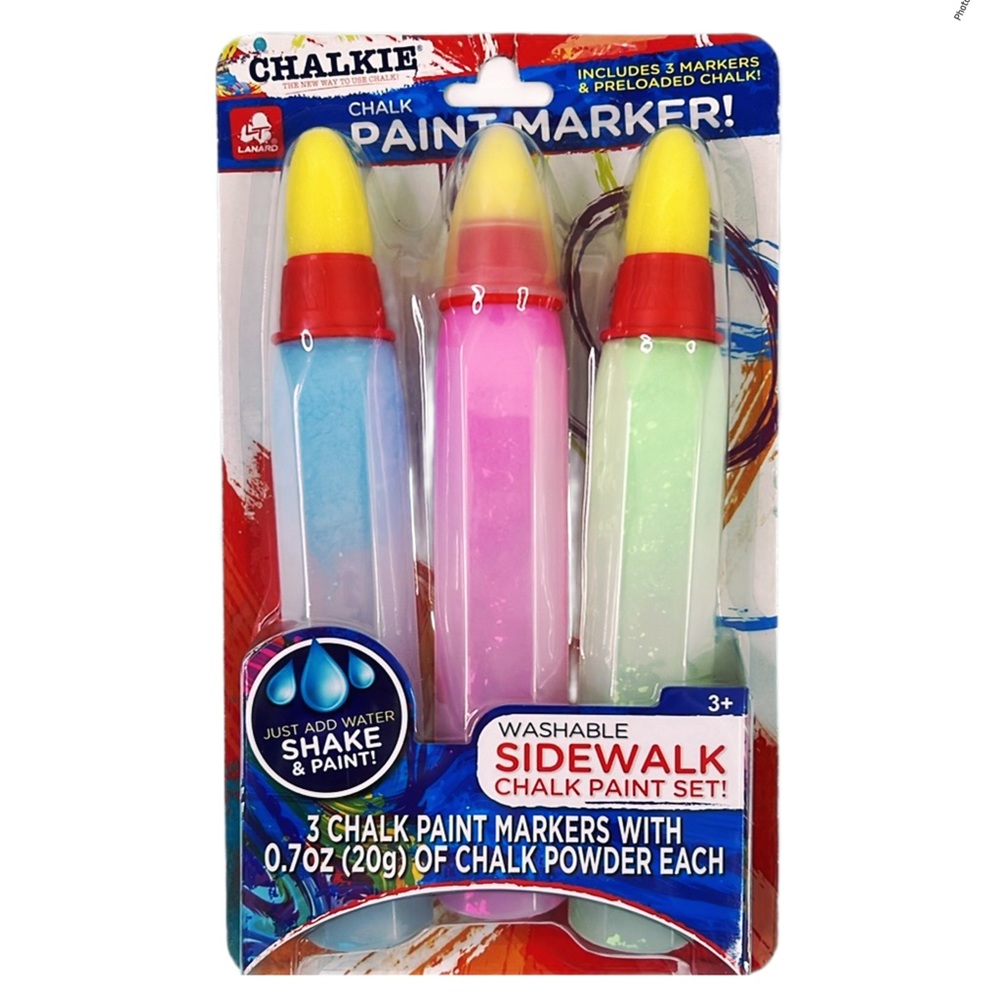 Lanard Jumbo Washable Side Walk‎ Chalk Paint Marker Brushes Set 3 Red Green Blue